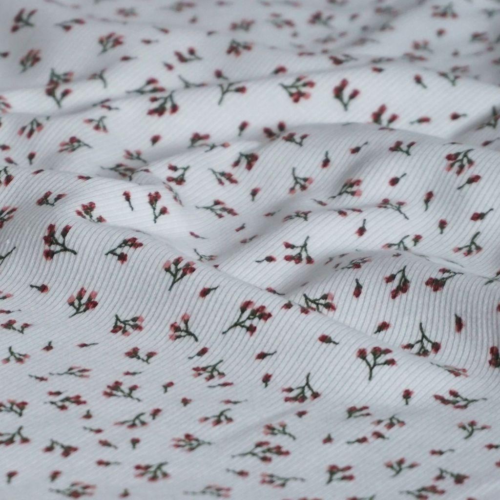 Feinripp-Jersey aus Baumwolle kleine Streublümchen weiß